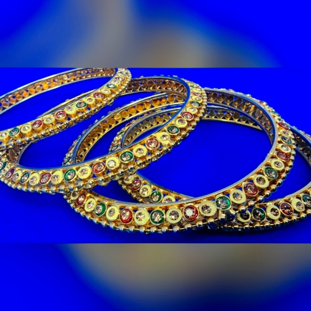 Elegant Gold and Multicolor Stone Bangles